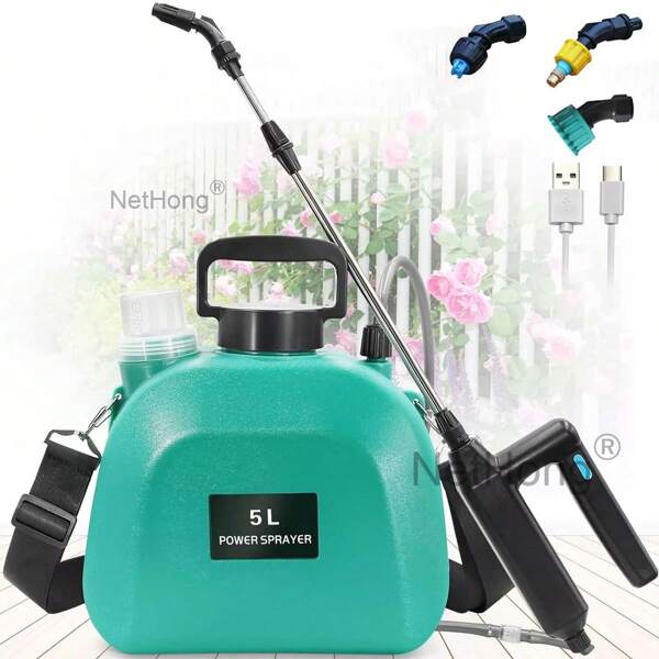 NetHong 5L Elektrisches Akku Sprühgerät Pflanzensprüher Gartenspritze Drucksprühgerät mit 3 Nebeldüsen