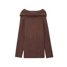 Maglione a coste largo e morbido con spalle scoperte, colletto alla francese, colore unito, nuovo per donna in autunno/inverno DEEKA - Castano - Visualizzare 3