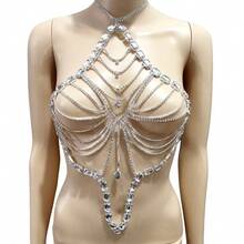 1pc Sexy Rhinestone Tasseled Chest Chain, Women's Nightclub Bikini Bodychains Bra Accessory - Gold - View 5