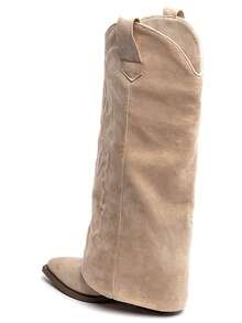 Bottes élégantes Bout Pointu Avec Détail Laçage à Talon Avec Fente Latérale - Beige - View 4