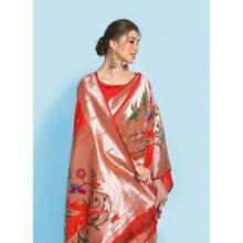 Red Banarasi Soft Silk Paithani Saree - Red - View 2