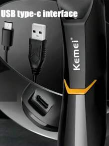 Kemei 科美 KM-3208 男士体毛修剪器 - 可充电美容工具,配备陶瓷刀片、LED 灯、防水设计、干湿两用电动剃须刀,非常适合胸部、背部、腹股沟毛发护理 - 黑色 - 查看 4