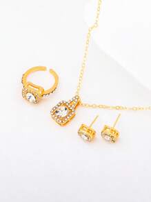 3 件套银色方晶锆石女士首饰套装 - 优雅项链、耳环和戒指三件套 | 闪亮方晶锆石镶嵌，无光泽银质镀层 | 情人节、圣诞节和生日礼物 - 彩色 - 查看 5