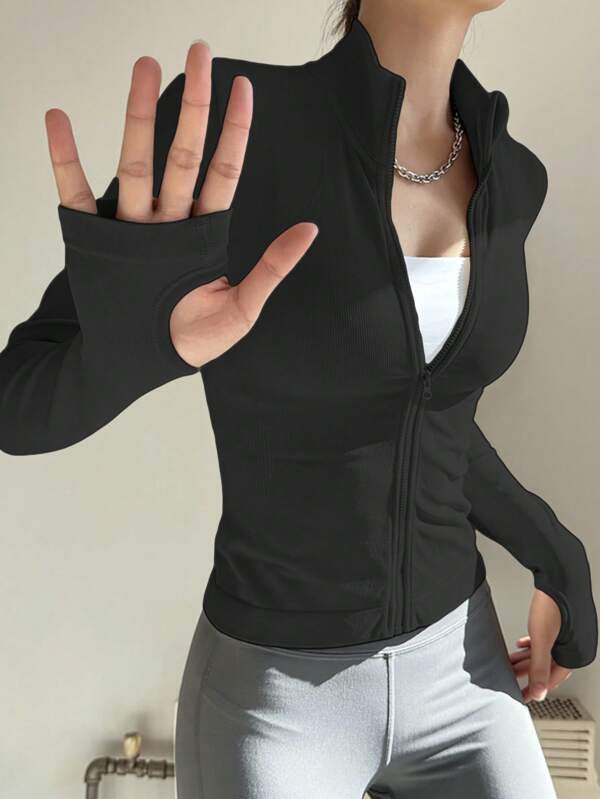 Professional Sports UV Protection Seamless Zipper Jacket For Women, Compression Fitness Gym Workout Yoga Top