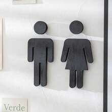 1pc Wooden Bathroom Sign, Upright Style Restroom Door Plate, Unisex Toilet Sign, - Black - View 1