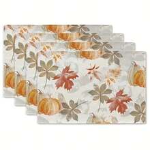 1/2/4/6 Pieces Of Autumn Polyester Placemats - Maple Leaf And Pumpkin Pattern Watercolor Design, 30x45 Cm, Machine Washable Table Mat, Suitable For Thanksgiving, Autumn Kitchen And Dining Decoration, Rural Seasonal Tableware, Autumn Table Decoration, Thanksgiving Plate Arrangement, High-Quality Fabric, Home Entertainment Decoration. - Multicolor - View 25