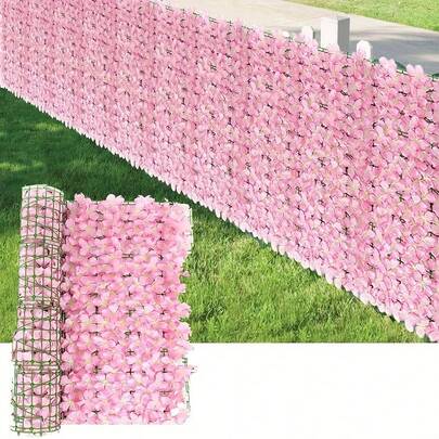 100x50厘米优雅人造常春藤隐私屏风 - 饰以粉色紫藤和绿色叶子，是户外花园、露台、阳台的理想之选，也适用于婚礼、订婚、母亲节等场合，还可用作露台隐私屏风。