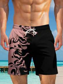 Shorts de praia casuais com estampa 3D havaiana plus size masculino - secagem rápida, cintura com cordão, perfeito para passeios de verão - Multicolorido - Ver 3