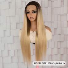 Brown Blonde Ombre Color Wigs Long Silky Straight Lace Front Wig Colorful Glueless Lace Front Synthetic Halloween Wig Heat Resistant Fiber Hair Replacement Wig For Women Cosplay Party & Daily Use