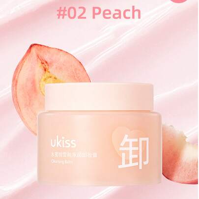 ukiss 100毫升蜜桃香型卸妆霜，适合干性肌肤，滋润温和，质地柔滑，轻松卸除油脂，适合敏感肌肤，一步乳化，双重清洁，洁面乳