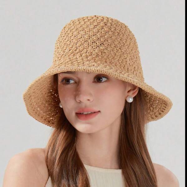 Sombrero de cubo versátil de verano con diseño hueco, sombrero solar de malla transpirable estilo coreano Ins, protección solar fina anti-UV para mujeres