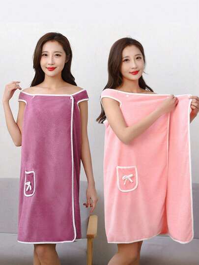 1pc Women's Large Bath Towel, Soft & Thick Bathroom Towel With Pockets, Super Absorbent, Wearable Towel And Shoulder Wrap, Ideal For Bathroom, Beach, Swimming, Changing Room, Home Essential,School,Back To School,Travel,Travel Essentials,Home Essentials,Towel,Skin Care