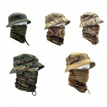 British SAS Short Brim Boonie Hat MC Dark Night Tactical Camouflage Sun Protection Hat Outdoor Hiking Sunshade Round Edge Bucket Hat (Hat And Mask ) - Multicolor - View 3