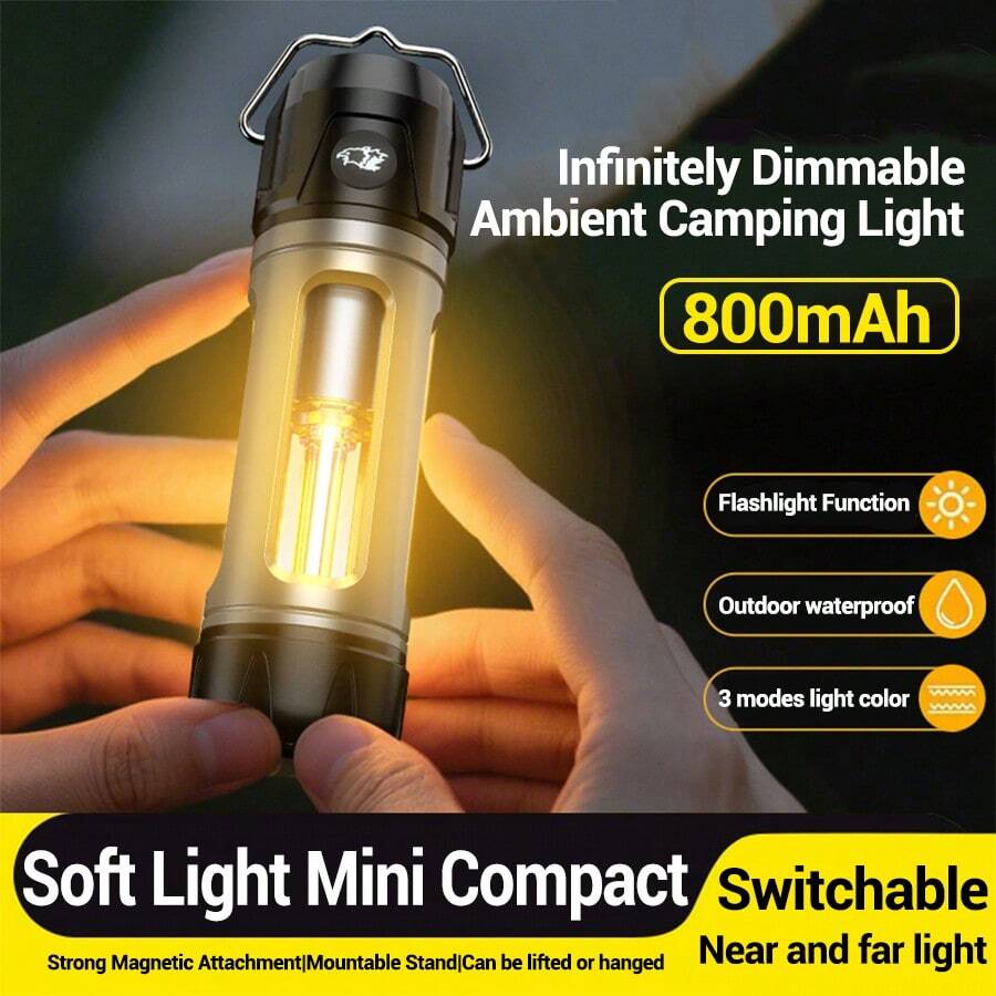 1 件可充电露营灯 - LED 露营灯，带 3 种照明模式的手电筒，日常防水，便携式帐篷灯，适用于室内/室外使用，紧急停电，徒步旅行，飓风，钓鱼
