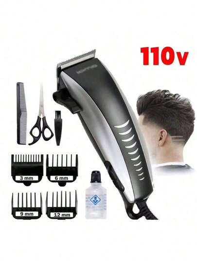 Máquina De Cortar Cabelo Barbeador Aparador Profissional Acabamento Barba 9 Peças Elétrico 110V