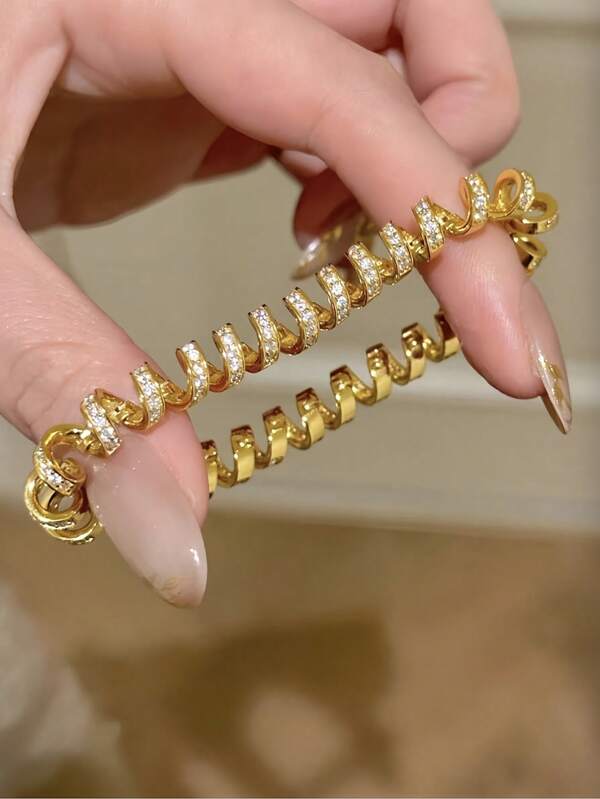 1 Stück Vintage Stil Armband mit vollständiger Strass-Wellenstruktur und Handydraht, elegant & luxuriös Damen Armreif, geeignet für den täglichen Gebrauch und als Geschenk