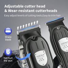 2 piezas/set HIENA Profesional inalámbrico para cabello Clipper, LED, Charging USB, C portátil para el cabello, Set de tijeras de regalo, el mejor regalo para él - Negro - Ver 3