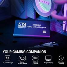 视频采集卡，音频视频采集卡，USB 3.0 采集卡 4K 高清环出，1080P 60FPS/2K 30FPS 视频游戏采集，适用于 Switch/相机/PC/OBS 流媒体播放（黑色） - 黑色 - 查看 1