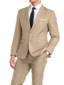 2pcs Men's Elegant Solid Color Suit, Double-Breasted Slim Fit Single-Breasted, Suitable For Party, Wedding Etc., Champagne Color, Size XS-XXXL - 香檳色 - 查看 5