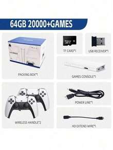 Video Game Stick 4K With 20000 Games 64gb 2 Wireless Controllers Portable Console Retro Video Game - White - View 6
