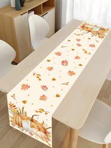 1 pièce Nappe en polyester de 35*180cm avec motif de citrouille à l'aquarelle, décoration de table d'automne pour la récolte, décoration de fête avec thème de feuille d'érable, Halloween, Thanksgiving, décoration saisonnière d'intérieur/extérieur, fournitures de fête