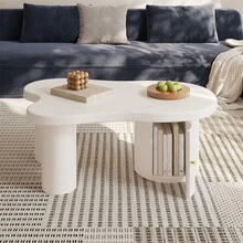 Sairedel Asymmetrical Coffee Table, Stylish And Sturdy, Suitable For Living Rooms And Offices, With Storage Space. - White - View 6