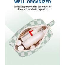 LSQ Narwey Small Checkered Makeup Bag For Purse Gift For Teen Girls Travel Makeup Pouch Mini Cosmetic Bag Cute Make Up Bags Zipper Pouch For Women And Girls Mint Green Checkerboard Small Hit - AA-MintGreenCheckerboard-Nhỏ - Xem 3