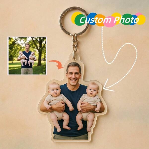 1pc Custom Family Photo Acrylic Keychain Personalized Colorful Photo Cute Design Or Best Friends Photo Keychain Back To School Graduation Gift Dad's Mom's Girl's Keychain Gift