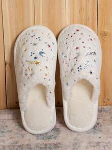 Women's Closed-Toe Plush Warm Slippers, Autumn/Winter Indoor Home Fashion Slippers For Students Dorm - White - View 3