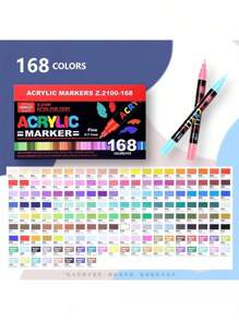 120/168 支，GUANGNA，2100 系列马克笔，DIY 手工绘画笔，适用于在陶瓷、金属、DIY 鞋子和服装、DIY 玻璃上绘画，专业艺术用途，用于学校用品，返校 - 彩色 - 查看 8