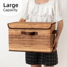Storage Boxes With Lid Fabric Storage Bins With Lids Decorative Closet Storage And Organizer Wood Grain Print Bins Storage Boxes For Organizing 2Pack - 棕色木版畫 - 查看 8