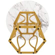 Sairedel Round Dining Table (100*100*76cm), Kitchen Table, Round Coffee Table For 4, Suitable For Dining Room, Living Room, Metal Table Legs, MDF Marbled Tabletop, Golden Legs