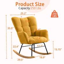 Nursery Rocking Chair Teddy Upholstered Glider Rocker,Rocking Accent Chair Padded Seat With High Backrest ,Solid Wood Legs For Nursery Bedroom Living Room - Yellow - View 2