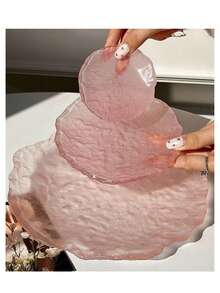 日式不对称玻璃盘子、粉色圆形甜点托盘、寿司、水果和牛排创意餐具餐盘、生日和情人节粉色浪漫托盘、高端家用/餐厅盘子。 - 彩色 - 查看 17