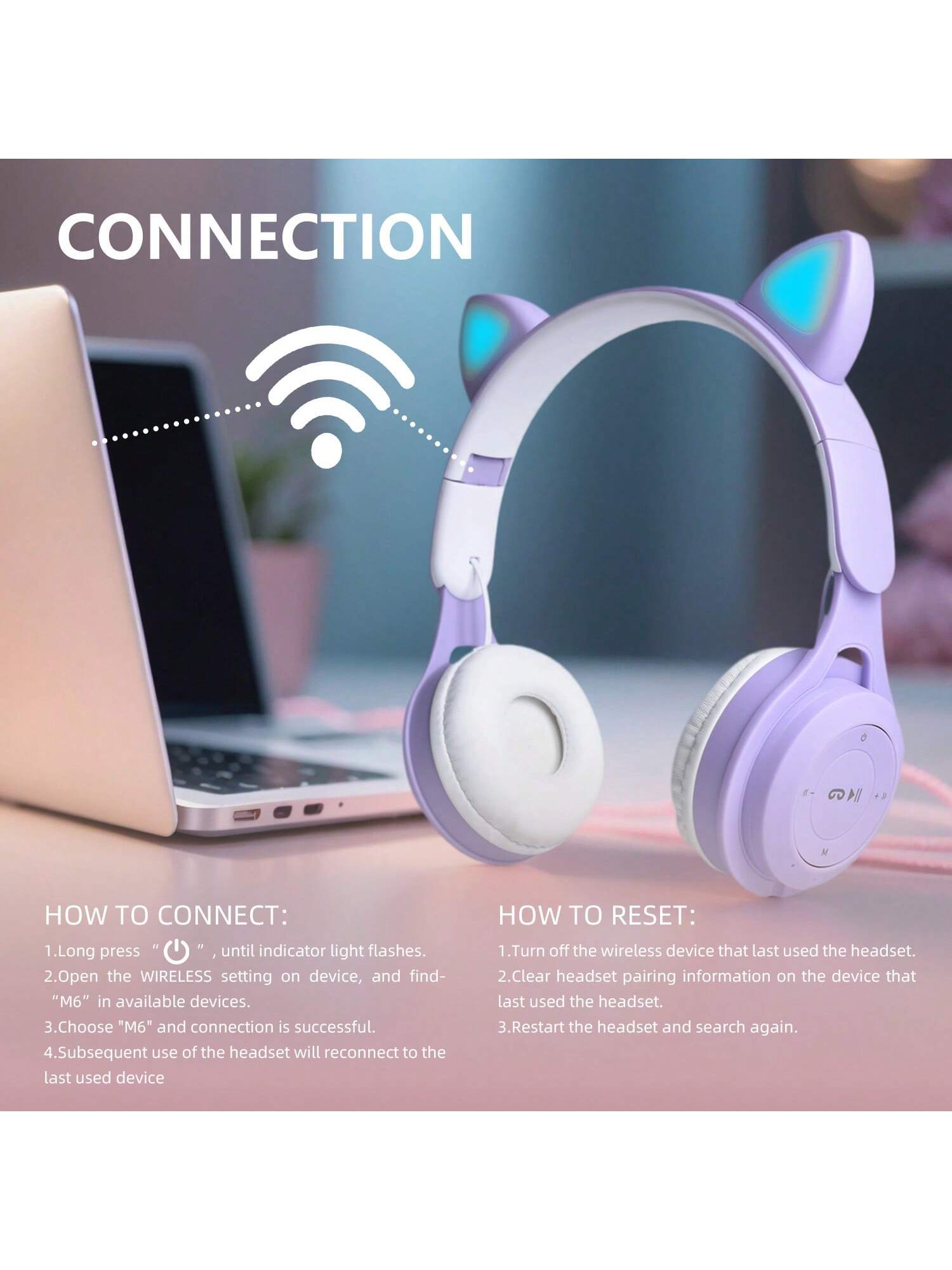 سماعات رأس لاسلكية على شكل أذن قطة جديدة ، ألوان ت...