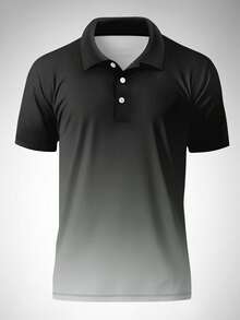 Plus Size Men's Gradient Print Casual Fashion Short Sleeve Polo Shirt - Black - View 2