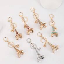 Fashion Paris-Style Women Keychain, Rhinestone Decor Eiffel Tower Bicycle Keyring, Geometric Pattern Elegant Zinc Alloy Accessory, Gift For Women, Summer Car Accessories Cute Goth Y2k Bag Accessories Lanyards With Id Holder Car Accessories Bag Charms Christmas Car Accessories Teacher Friend Sister Gift Ideas - One Size - View 1