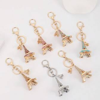 Fashion Paris-Style Women Keychain, Rhinestone Decor Eiffel Tower Bicycle Keyring, Geometric Pattern Elegant Zinc Alloy Accessory, Gift For Women, Summer Car Accessories Cute Goth Y2k Bag Accessories Lanyards With Id Holder Car Accessories Bag Charms Christmas Car Accessories Teacher Friend Sister Gift Ideas