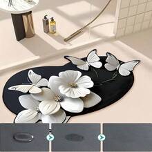 1 件可水洗花卉和蝴蝶装饰地毯/垫 - 防滑、隔热、耐用、吸水、适用于厨房、洗衣房、浴室、入口通道、现代设计、精确印刷、多功能地板保护垫、柔软且易于存放、完美的礼物