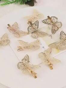 Y2K 金色蝴蝶发夹 8 件装 - 女士空心金属合金发夹，时尚发饰，防滑握把，适合稀疏头发，春夏爪夹（可爱复古闪亮）返校季 - 彩色 - 查看 13