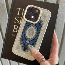 1pc Vintage Blue Floral Pattern Full Screen TPU Phone Case Compatible With Apple/ Phones,International Version, Not The Domestic Version - White - View 3