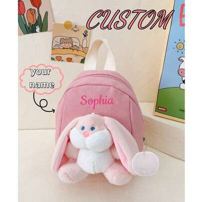 Customizable Mini Backpack, Personalize With Name Or Holiday Greetings. Customize Your Exclusive Mini Cartoon Cute Rabbit Backpack, Can Print Name, Letter, Lucky Number, Etc. Perfect For Daily School, Dance Class, Travel, Also A Great Birthday Gift For Friends Or Daughters. Memorable. Packaging, Christmas Gifts, New Year Gifts And Other Patterns Are Randomly Arranged. Random Letter Pendant, Suitable For Children, Urban Fashion, Modern, Colorful, Cute Style.,Ita Bag, School Bag