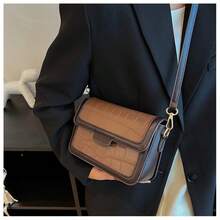 Bolso pequeño cuadrado con patchwork de estampado de cocodrilo multicolor, diseño exclusivo de alta gama, bolso de hombro o bandolera versátil, ideal para el día a día, citas, compras y vacaciones; perfecto para mujeres con estilo. - Café - Ver 6