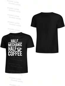 Camisetas, camisas para mujer, camisas 100% algodón para mujer, regalos para el día de la madre para S-2XL, regalos de cumpleaños para mujer, camiseta mitad mecánica mitad café,Camiseta de mecánico, camiseta de mecánico diésel, camiseta mitad mecánico mitad café - Negro - Ver 3