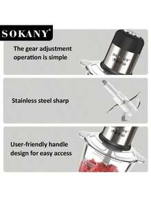 3L Stainless Steel Electric Meat Grinder, With 4 Sharp Blades, For Grinding Meat, Vegetables, Fruits And Nuts. SOKANY