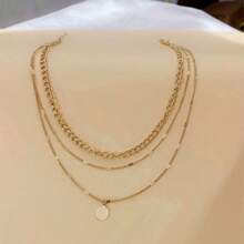 1 Set Vintage-Style Layered Round Pendant Necklace, Classic & Versatile