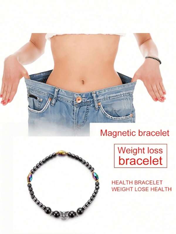 1 Tobillera en forma de búho magnética, tobillera de piedra magnética que alivia la fatiga, brazalete magnético negro, joyería para perder peso, cuidado, elasticidad de moda, adecuada para niños y niñas, los mejores accesorios diarios de yoga y regalos para fiestas