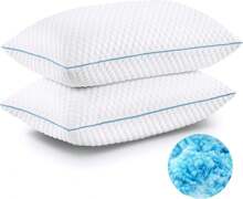 Cooling Bed Pillows Set Of 2, Shredded Memory Foam Pillows With Gel, Adjustable Firmness For Side, Back, Stomach Sleepers, 20x26, White,8643979