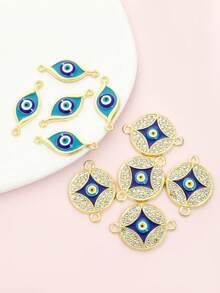 10 件邪恶之眼设计几何连接器饰物，镶嵌闪亮水钻，铜币/土耳其恶魔之眼形滴油合金双吊坠 - 护身符和幸运珠宝手链项链钥匙扣 DIY 配件 - 非常适合手工制作的创意特色工艺项目 - 惡魔之眼 - 查看 4