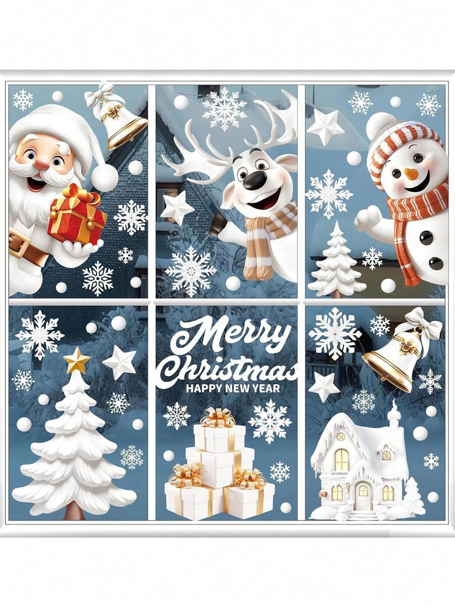 1 Set de pegatinas navideñas para ventanas, decoraciones navideñas, calcomanías de ventana de vidrio 3D con copos de nieve para hogar, oficina, salón de clases, para fiesta con tema de Navidad, invierno y Frozen